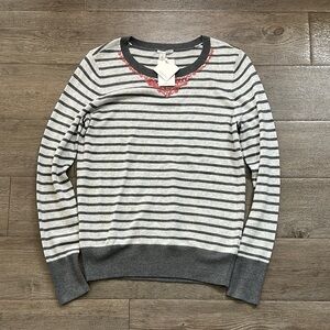 Halogen Gray and Red Striped Crewneck Sweater